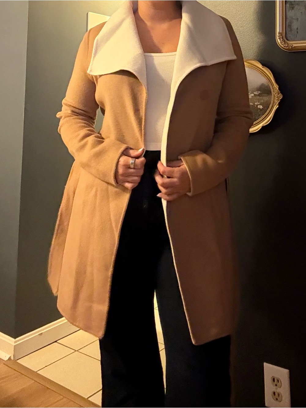 Antonio Melani Camel & Ivory Wool Blend Wrap Coat XS – Belted – MSRP $249